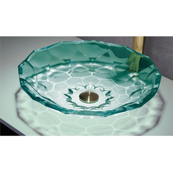 Clear Bathroom Glass Wash Basin Green Color Latest Style OEM