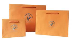 Cheap Orange Personalised Paper Bags / Custom Printed Paper Bags Black Handle wholesale