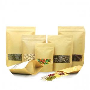 High Quality Three Side Seal Flat Kraft Paper Bags With Clear Window Plastic Lined Zip Lock Food Storage Packaging Bag