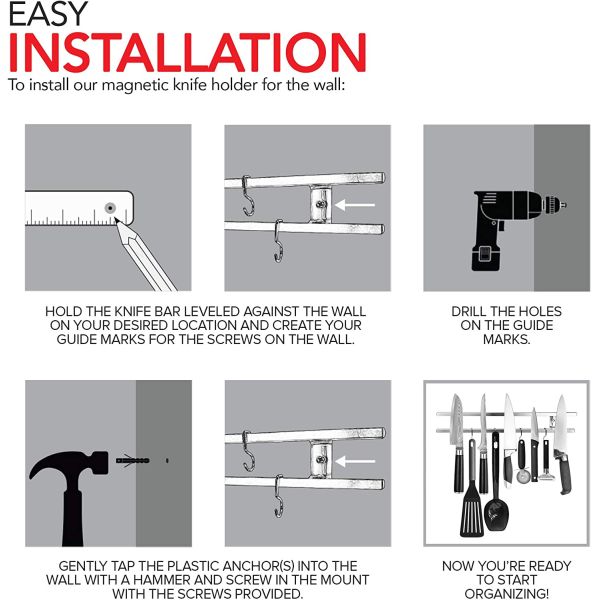 Modern Kitchenroom Block Tube Stainless Steel Magnetic Knife Holder with Hanger Hook