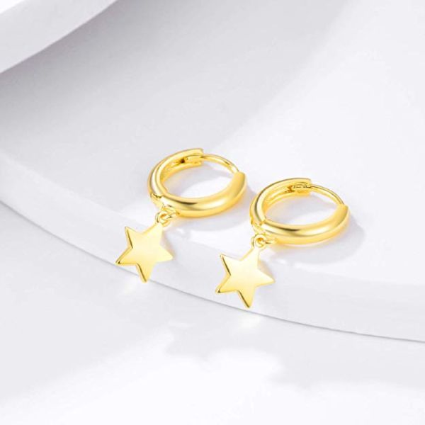 Customized Women Girl Fashion Jewelry Gold Plated Star Dangle Hoop Earrings 925 Sterling Silver Jewelry Piercing Earring
