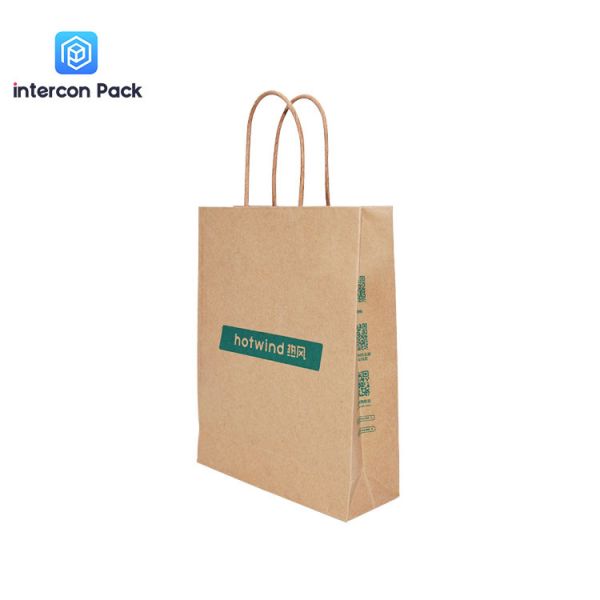 Logo Printed Promotional Shopping Bag Flexo Printing Kraft Paper Handbags