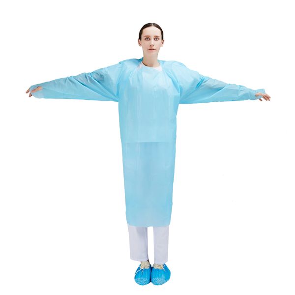 Anti Bacterial Disposable CPE Gowns With Thumb Loop disposable kitchen aprons medical aprons