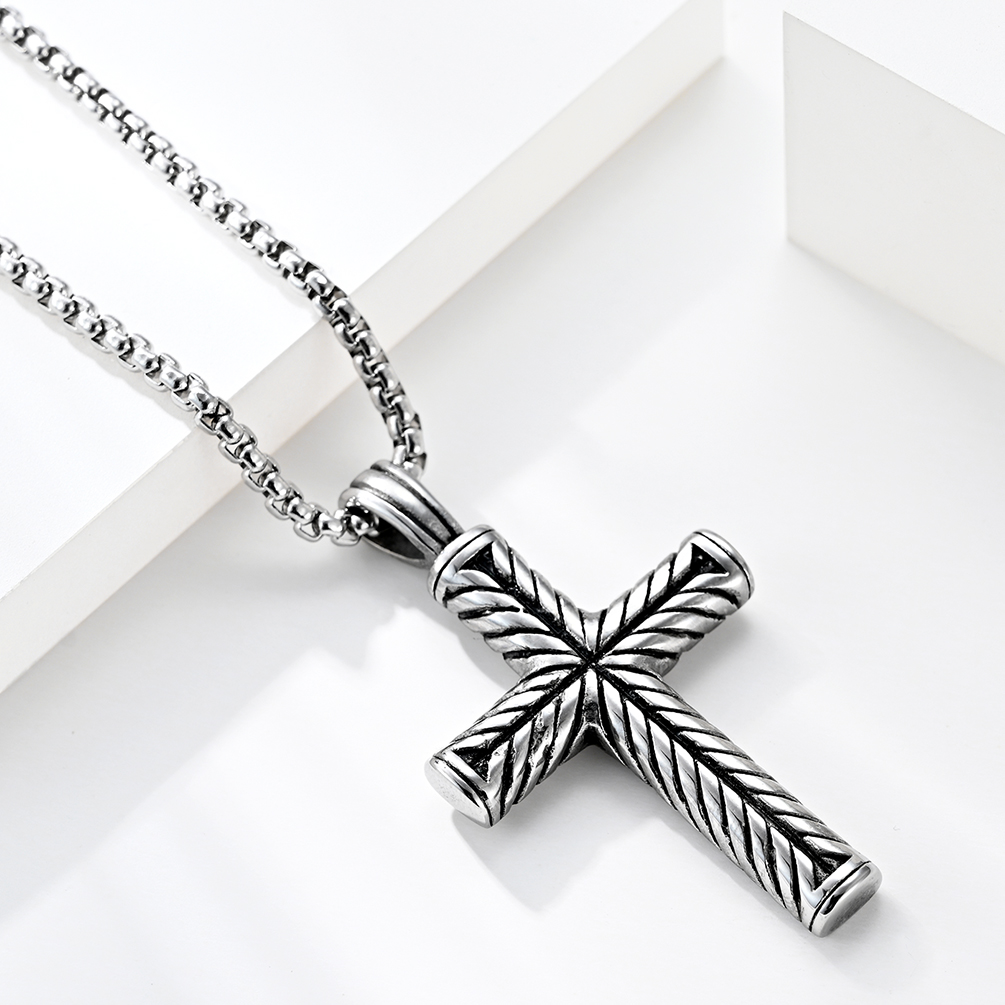 Gold Chain Link Classic Style Men's Cross Necklace Silver Stainless Steel Men's Pendant Cross Necklace Jewelry for Women