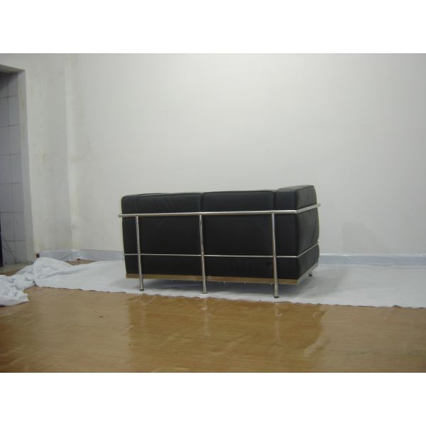 2 Seats Modern Classic Sofa Genuine Leather American Style Black