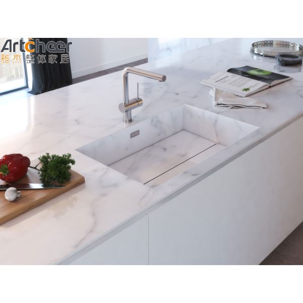 Beveled Glass Door White Kitchen Cabinet in Minimalist Design Style for Project Promotion
