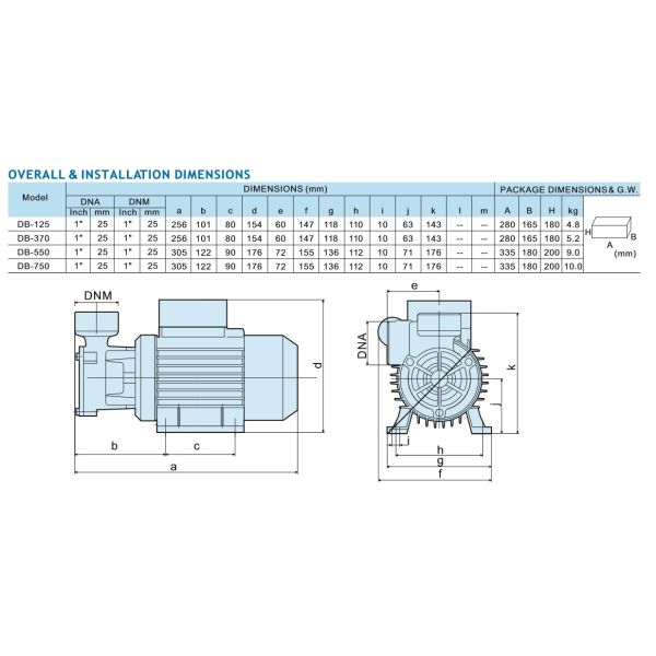 DB Peripheral Electric Engine Water Pump 0.37kw Single Phase 50HZ