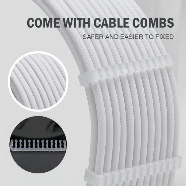 Wholesale 24 Pin ATX 2*4+4 Pin EPS 3*6+2Pin PCI-E Pearl White Extension Cable Set Six-piece