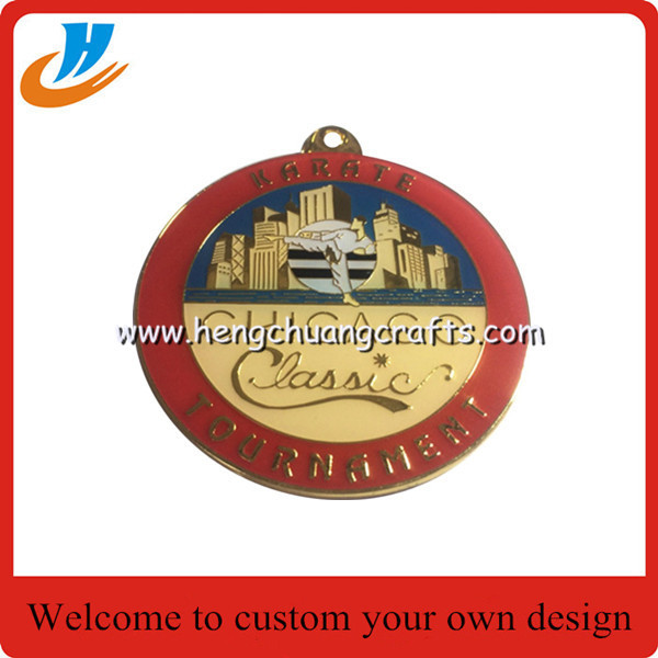 Custom Chicago tournament metal medals,engraved die casting soft enamel metal medals with epoxy