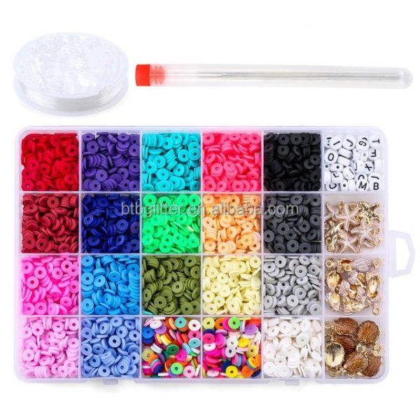 Polymer Clay Beads Flat Round in Round Shape for DIY Jewelry Making Kit Handmade Loops Bracelets Necklace Earring