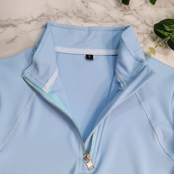 Blue Women Anti UV Horse Riding Tops Equestrian Shirts 230gsm