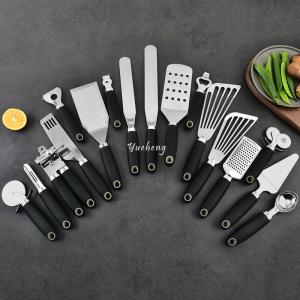 Cheap Cooking Tool Set  Kitchen Gadgets Cookware Utensils Tools Stainless steel Kitchen Accessories Soft handle Black color wholesale