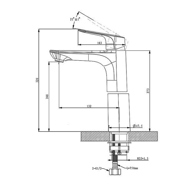Polished Extended Basin Mixer Faucet Washroom Brass Water Mixer Tap