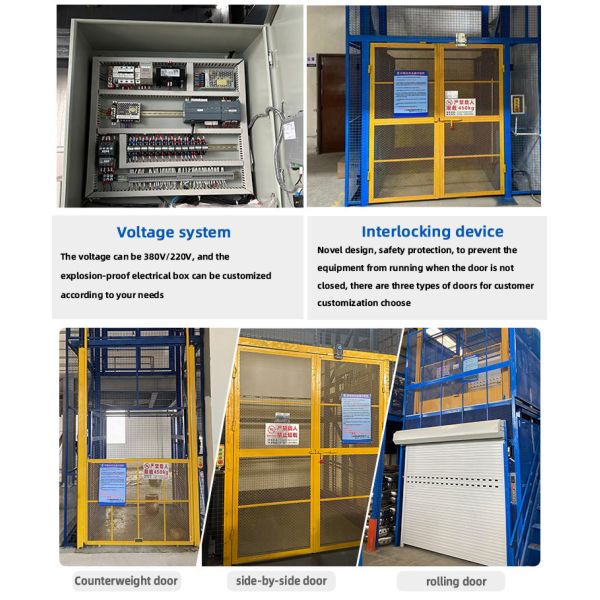Blue 20000kgs Hydraulic Cargo Lift Elevator With Emergency Stop