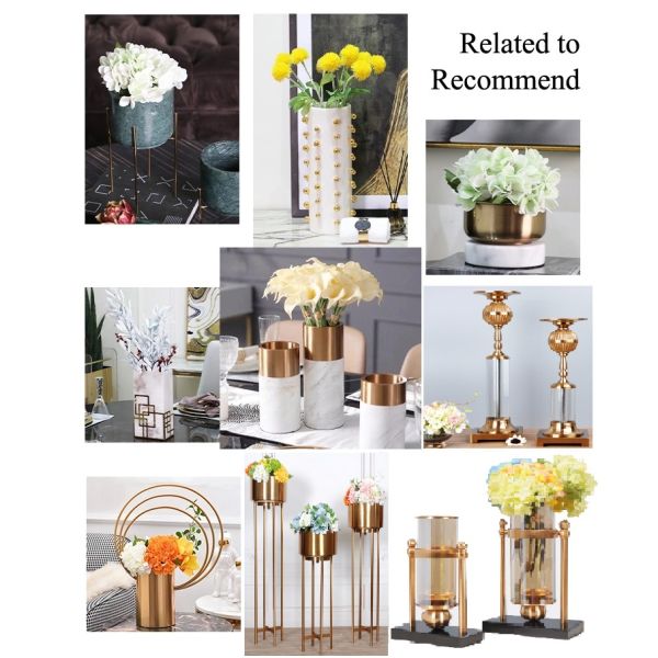 Tall gold flower vases pot with marble stand table artificial flower for home wedding centrepiece decoration