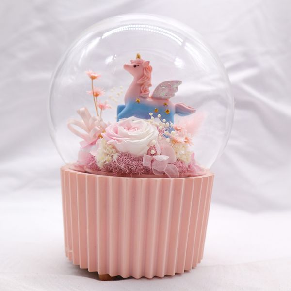 Crystal Ball Preserved Rose Glass Dome Round Music Box For Wedding Gift