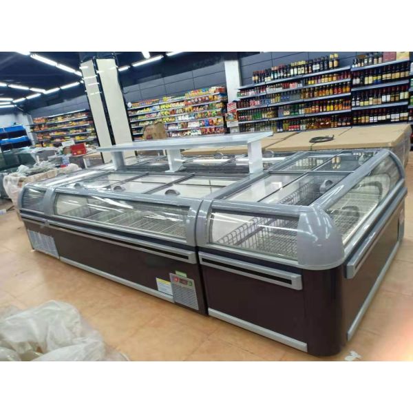 Latest Sliding Door Low-Temperature Frozen Meatballs Food Storage Display Island Cabinet Freezer