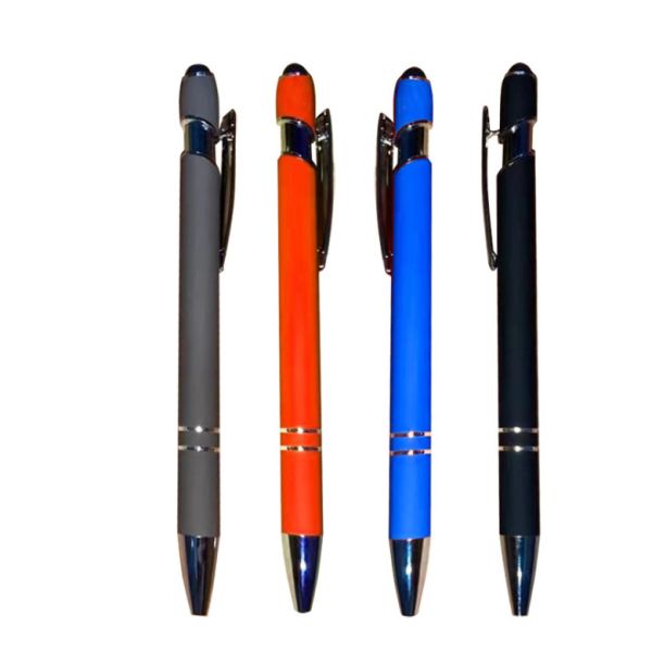 Fancy aluminum pole Advertising pen with rubber touch Metal touch pen Aluminum tube ballpoint pen