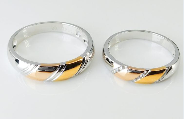Double Color Special Stripes 9g 18k Gold Wedding Bands