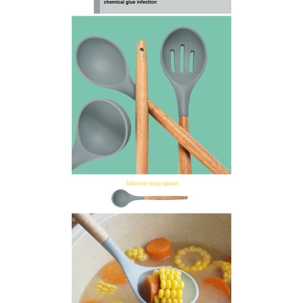 Hygiene Colorful 8 Piece Silicone Stainless Steel Kitchen Utensils For Cooking