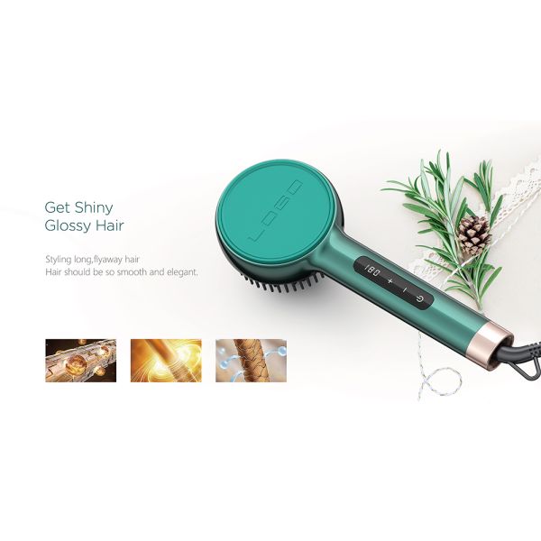 Pink Ceramic Hot Combs Electric Curling Comb Hair Straightener