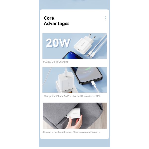 ESSAGER ES-CD30 Original Iphone Charger And Cable PD 20W USB C