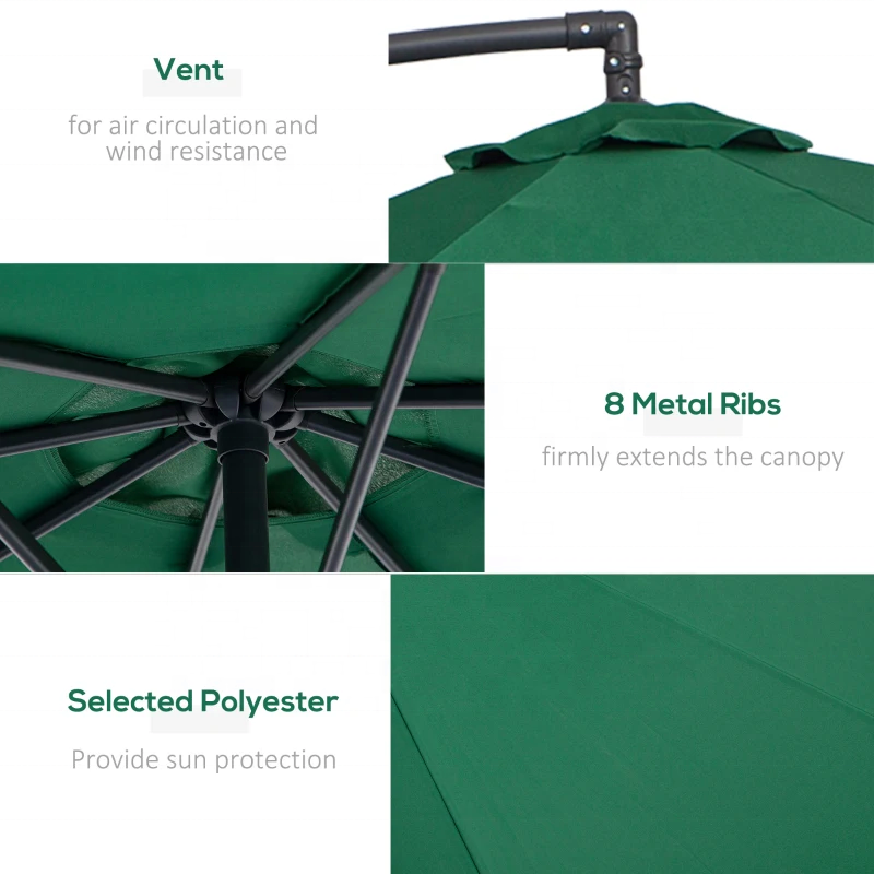 Green Sun Garden Umbrella OEM Rectangular Cantilever Parasol