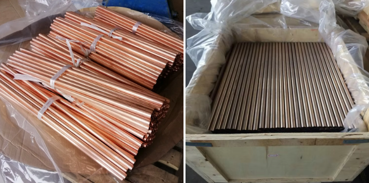 Copper pipes securely packaged in protective wrapping