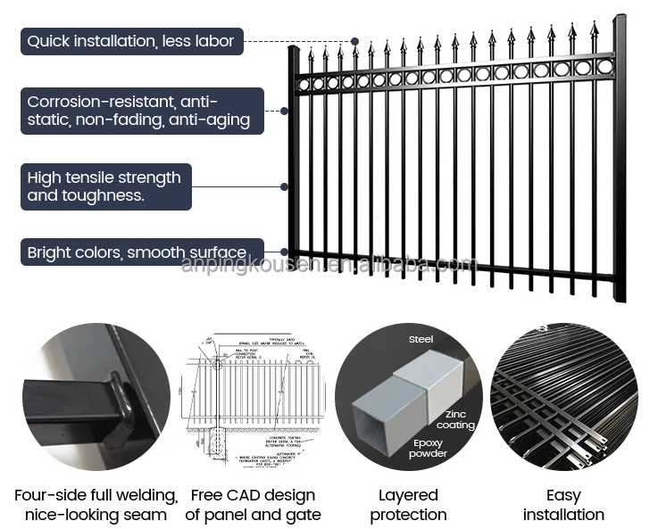 Galvanized Zinc Steel Picket Fence Australian Custom Steel Fence Panel's 6x8 Fence Panels
