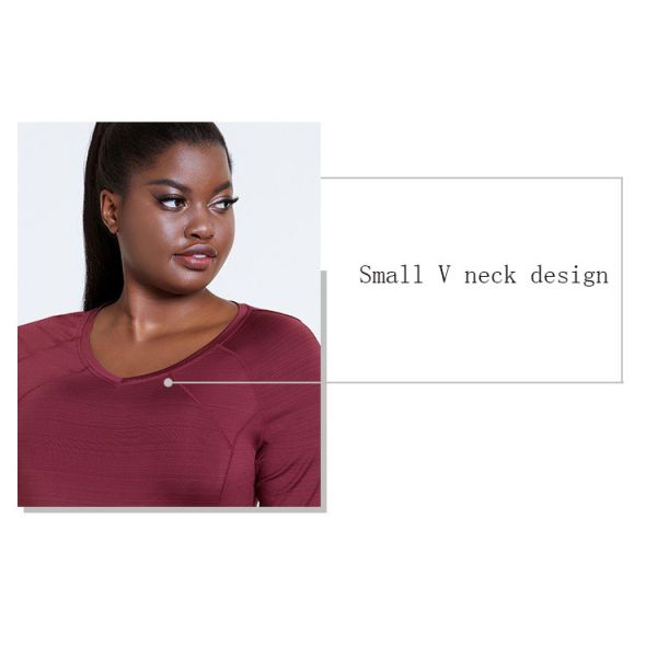 Custom LOGO Women'S Plus Size Yoga Wear ODM Burgundy Dri Fit Shirt