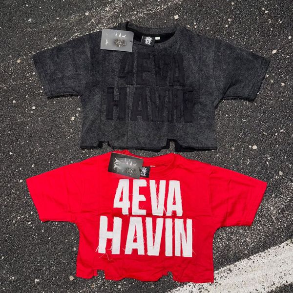 Custom Acid Wash Vintage T Shirt Designer Clothes Crop t Shirt Distress Embroidery Patch T-shirt Cut and Sew Tee for Men