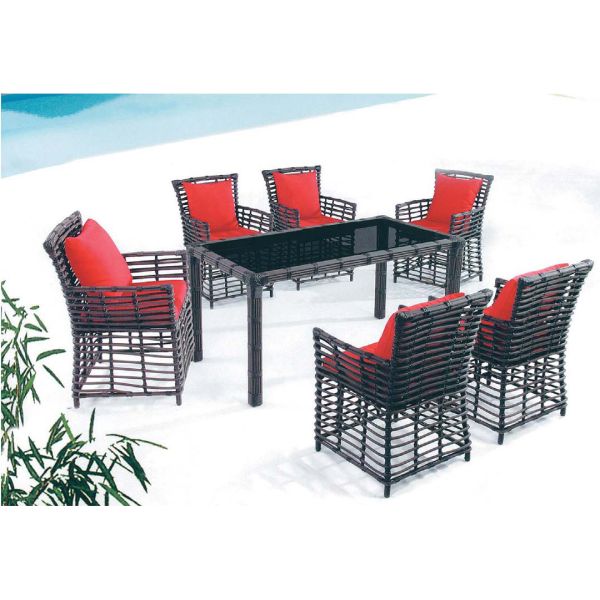 YLX-RN-049 Water Proof Black Rattan Chair and Table with Glass for Outdoor used