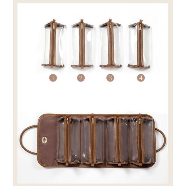 Foldable Niche Portable Retro Luxury Detachable Minimalist Makeup Organizer Bag Waterproof PU Leather Cosmetic Bag 2026New Style