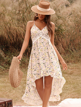 Print Floral Dress Straps Neck Dress Sexy Summer Long Dress for Women