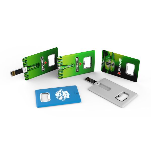 Plastic Credit Card USB Flash Drive With A Metal Bottle Opener USB 2.0 128GB