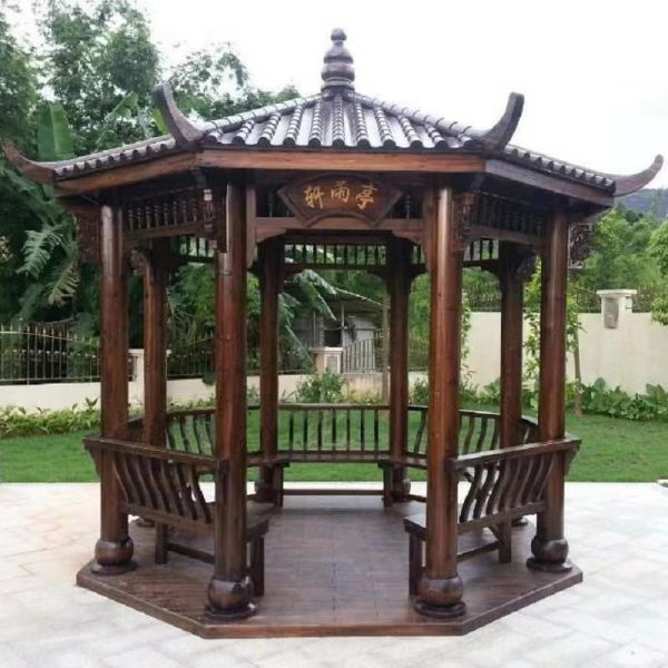 Pinus Sylvestris Chinese Wood Gazebo 2.6m Carbonating Backyard Wooden Gazebo