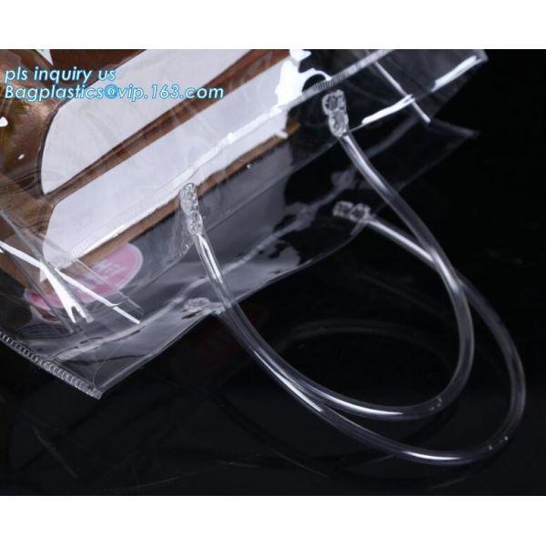 Pvc handle bag for shopping, cosmetic packaging handle zipper top pouch printed transparent pvc bag, Stadium Top Handle