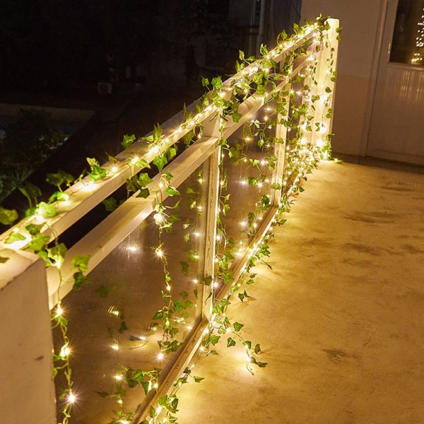 LED Solar Leaf Garland Light Outdoor Waterproof Fairy String Lights Wedding Party Christmas Garden Living Room Decor