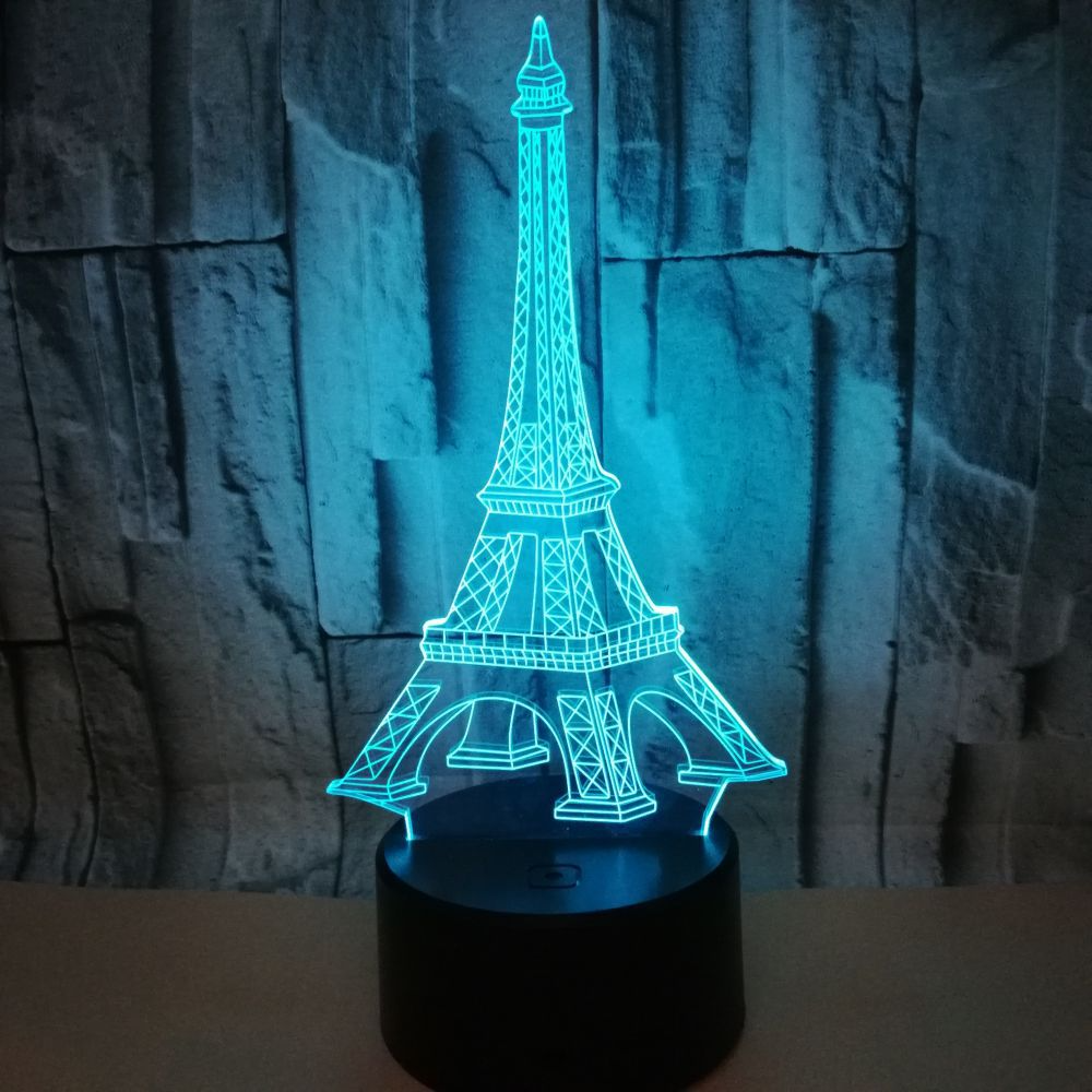 OEM Tourist attraction building logo Eiffel Tower 3D night Light Creative Visual Stereo LED Touch Switch Table Lamp 