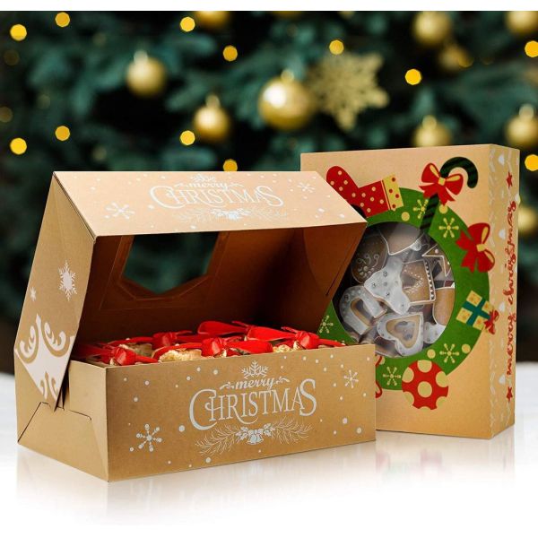 Wholesale Stock Decoration Christmas Festival Gift Box Packaging Package Paper Kraft Fold Packing Boxes for Chocolate Cake Bakery Dessert Food