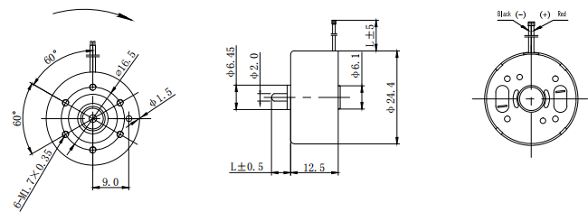 24mm RF-300 Round Brushed DC Electric Motor Dimension