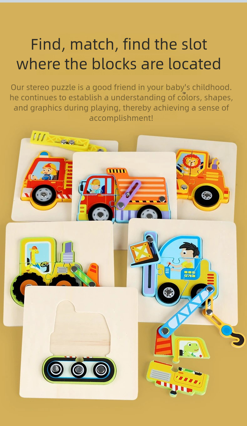 Wooden Vehicle Puzzle Baby DIY Education Development Toy Montessori Color Shape Learning