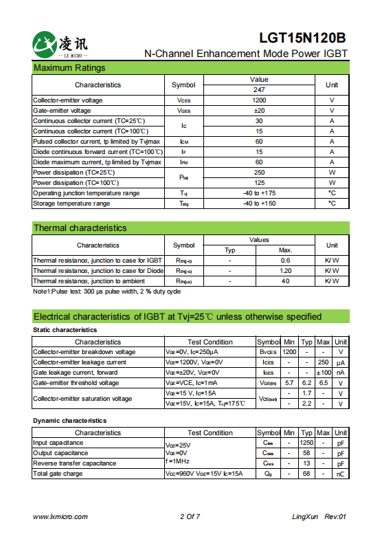 15A 1200V Inverter IGBT Short Circuit Withstands Time 10μS For Motor Driver