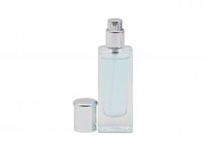 China Portable Square Perfume Spray Bottle Transparent Flat Shoulder 30ml Glass on sale