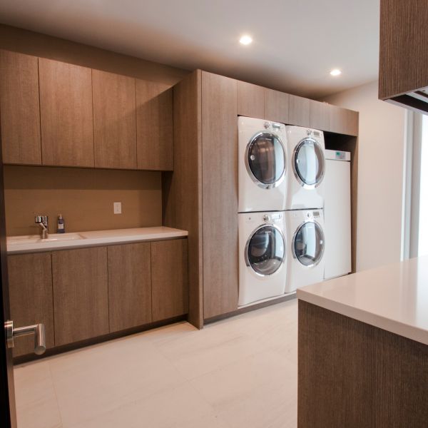 Wood Grain Hamper Handless Laundry Storage Cabinet With Wash Machine