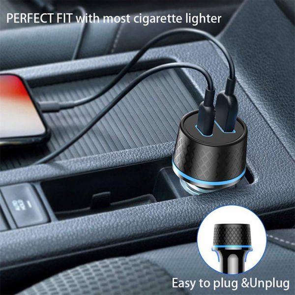 5V 3A Output 38W Dual USB Car Charger Black PD3.0 Power Adapter