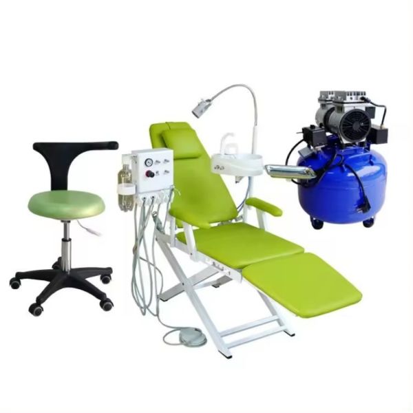 Folding Portable Dental Chair Unit with Stainless Steel Spittoon Instrument Tray and Movable Light Folding Dental Chair