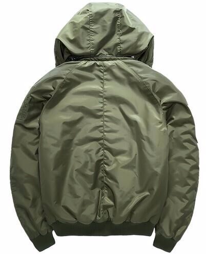 Men Detachable Faux Fur Lined Ma1 Bomber Jacket Long Sleeves With Rib Collar