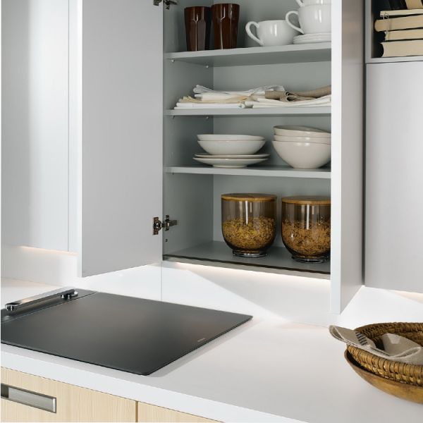 White Wood Grain Kitchen Cabinets Space Saving Apartment 16mm Parallel Kitchen Cabinets