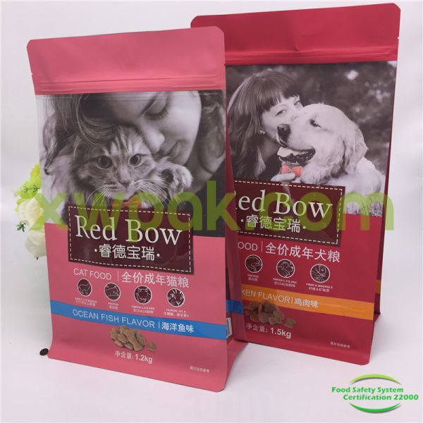 Pet Zipper Flat Bottom Gusset Bags Stand Up Plastic Customized Color Air Proof